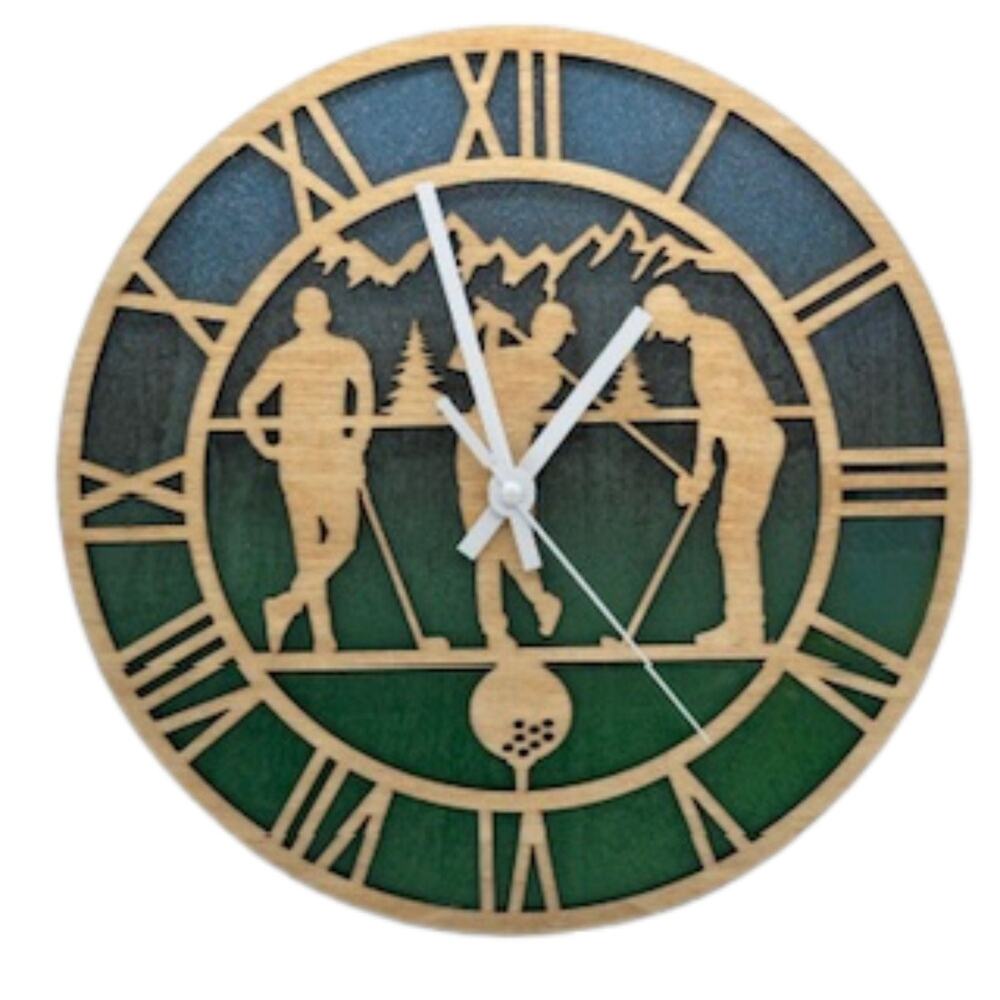 Custom GOLF GOLFING Wall Clock Laser Cut Layered Wood Decor Gift